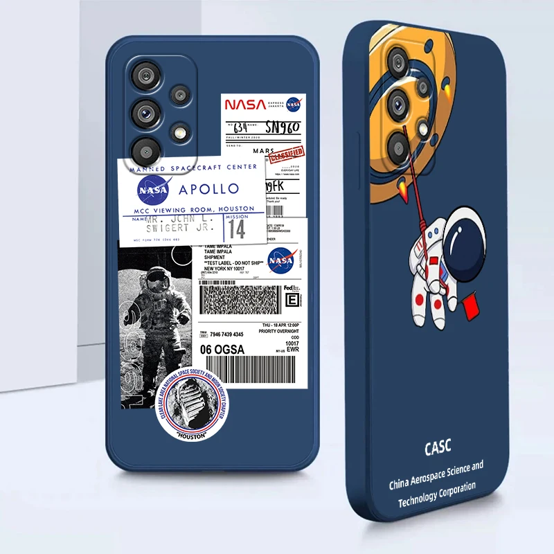 

Phone Case For Samsung Galaxy A73 A53 A33 A52 A32 A22 A71 A51 A21S A03S A50 5G Astronaut Cartoon Luxury Liquid Rope Cover
