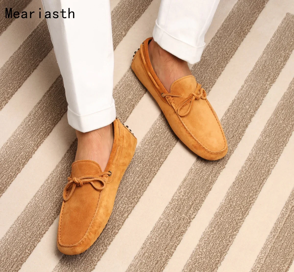 

Meariasth Men Casual shoes Genuine Leather Black Solid Leather Driving Moccasins Gommino Slip on Men Loafers Shoes Male shoes