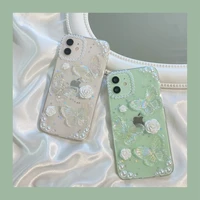 for apple iphone 11 12 13 pro max se 2020 7 8 plus x xs max xr epoxy pearl flowers butterfly transparent phone case soft cover