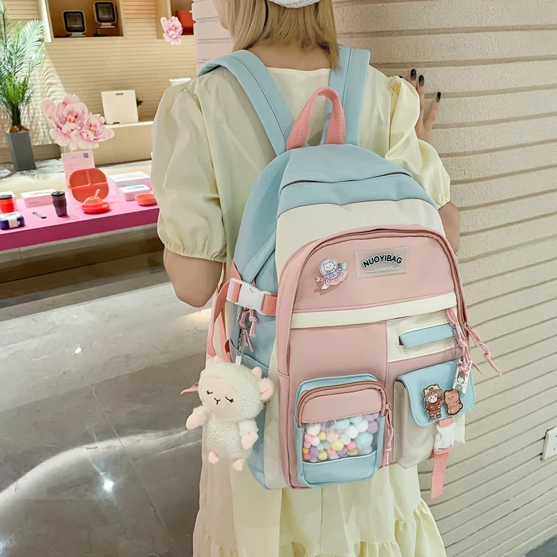 

Waterproof nylon multi-pocket school backpack boys and girls cute kawaii laptop backpack unisex wind large capacity bag backpack