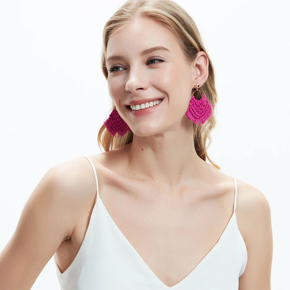 Большие богемные серьги Kaseakia ручной работы в стиле бохо из хлопка с кисточками