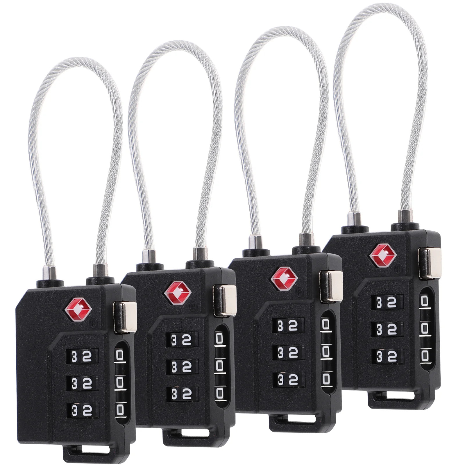 

OULII 4pcs Portable TSA Approved Security Cable Luggage Lock 3-Digit Combination Password Lock Padlock (Black)