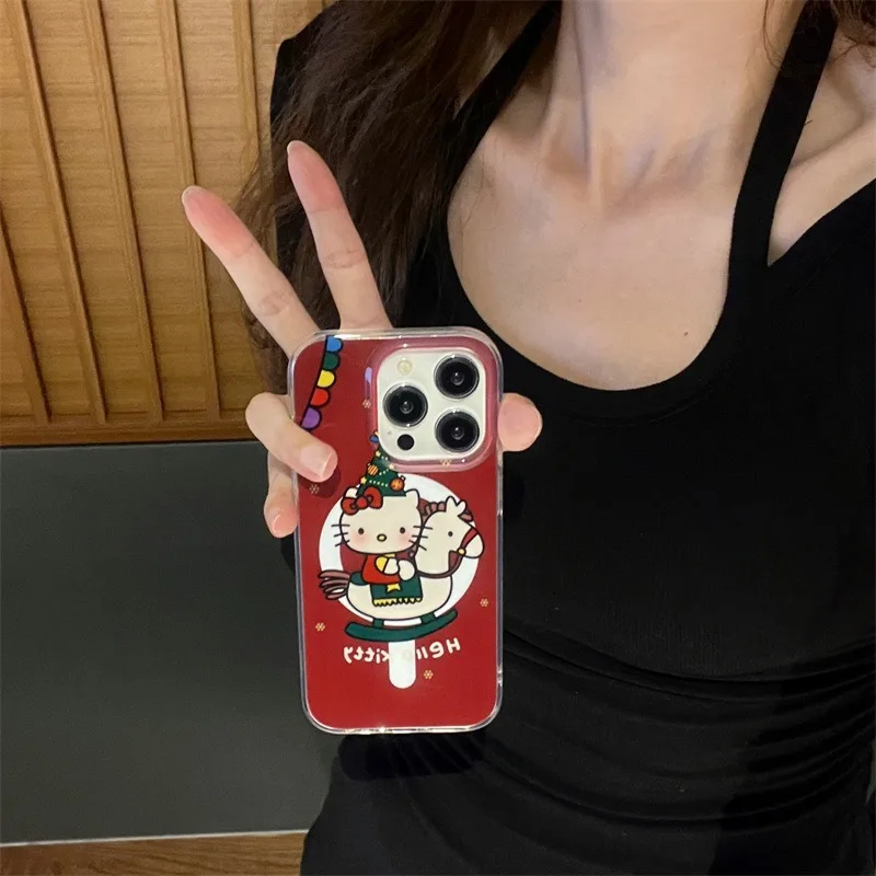 

IPhone15 Sanrio Kawaii HelloKitty аниме мультфильм Рождество Стенд чехол для телефона анти столкновения Аксессуары Девочка День рождения фестиваль подарок