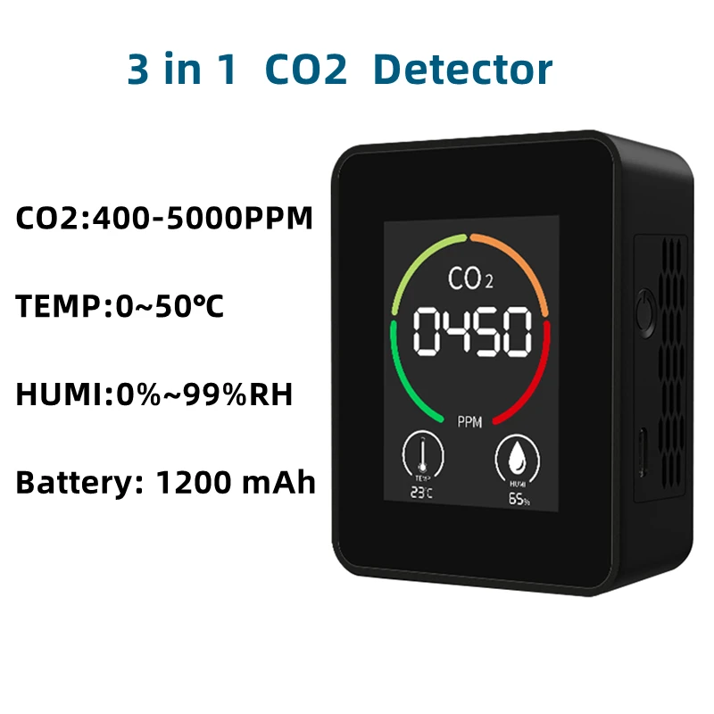 

Умный детектор качества воздуха CO2 PM2.5 TVOC HCHO TEMP HUMI Детекторы с таймером будильника Пульты дистанционного управления через приложение для мобильных телефонов
