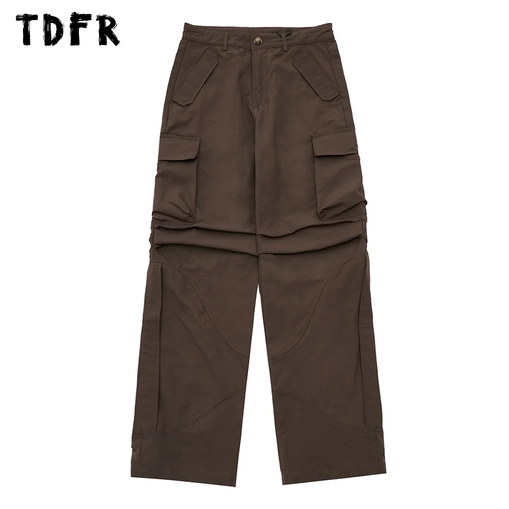 

Брюки-карго мужские Плиссированные, однотонные повседневные свободные прямые штаны с широкими штанинами, s-карманами, в стиле сафари