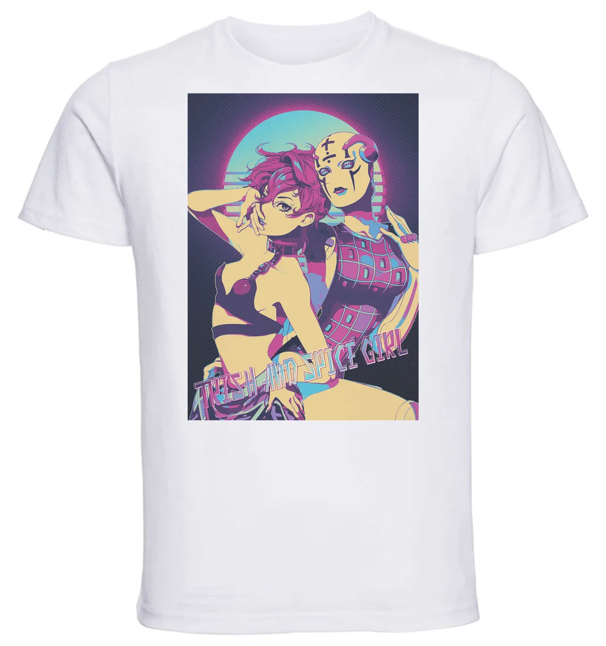 Футболка унисекс белая Vaporwave в стиле 80-х годов Jojo's Bizarre Adventures Trish and Spice Girl