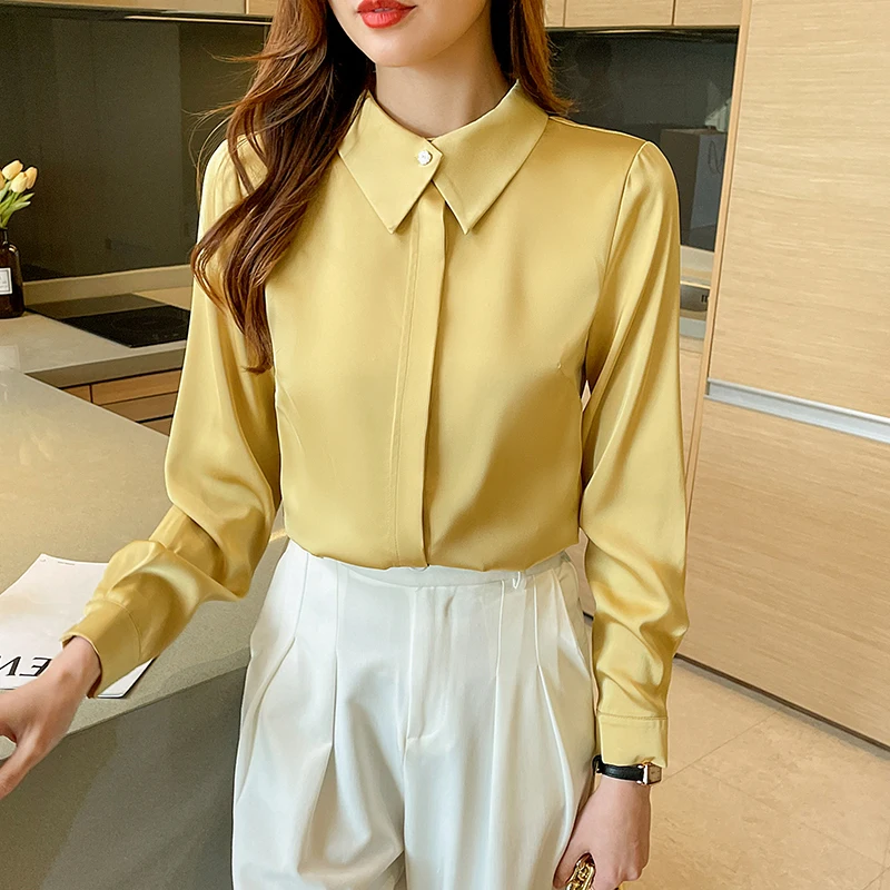 Женская шифоновая блузка на пуговицах с V-образным вырезом и длинным рукавом