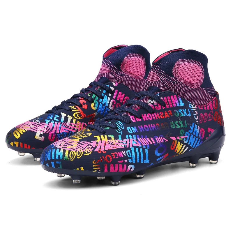 Graffiti Unisex Cleats FG Football Shoes Outdoor Training Sock Boots Sneaker Mixed Color Long Spikes Soccer Shoes Turf Futsal