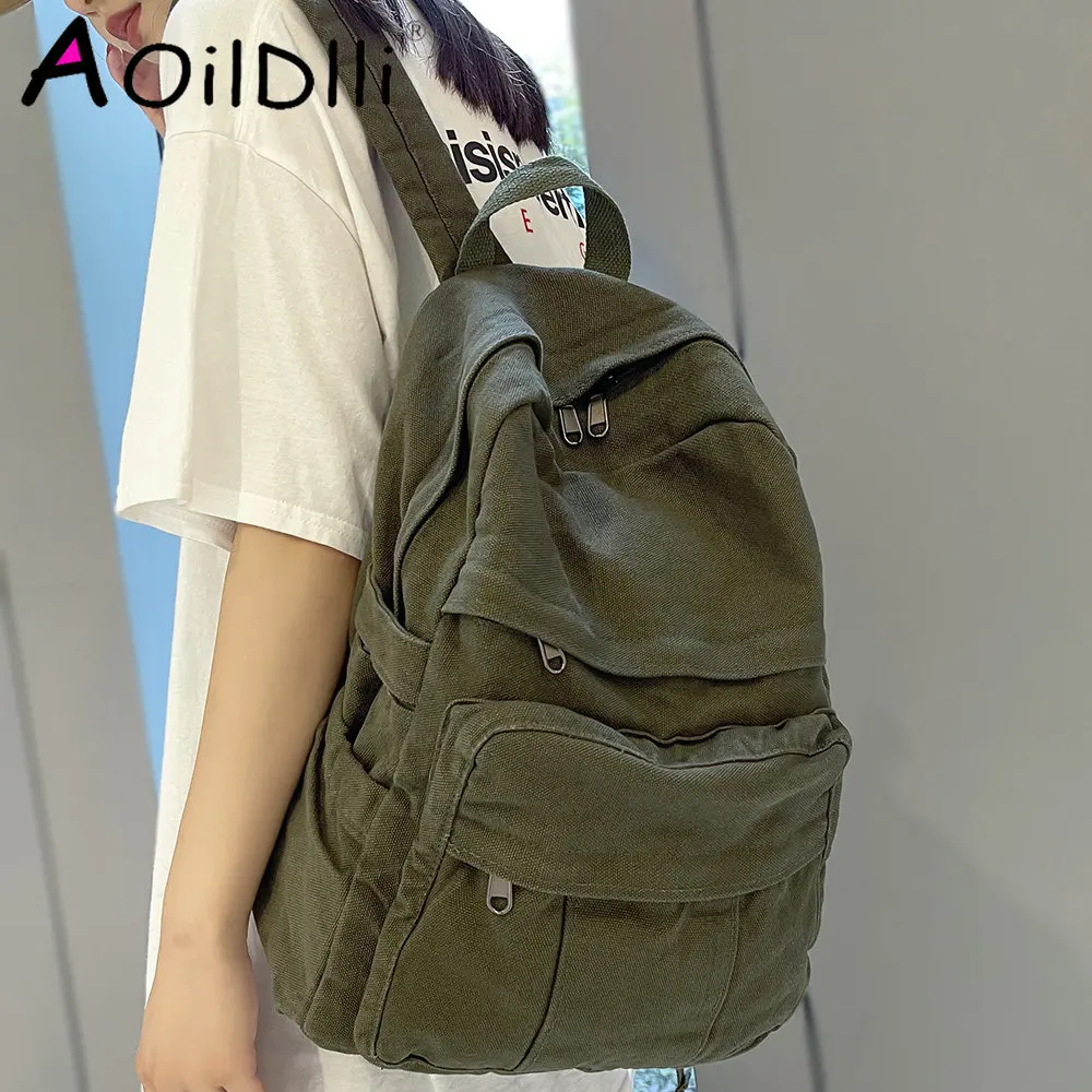

Girl Fabric School Bag New Fashion College Student Vintage Women Backpack Canvas Female Laptop Bag Travel Kawaii Ladies Backpack