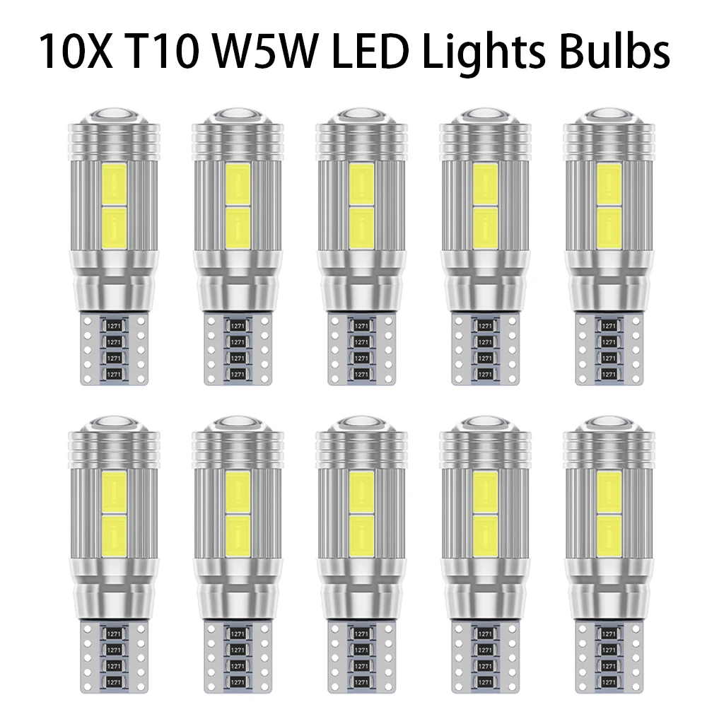 

10X Автомобильные фары T10 W5W светодиодный ная лампа 5630 * 6SMD 194 168 Canbus без ошибок для интерьера Освещение номерного знака 12 В белый 6000K