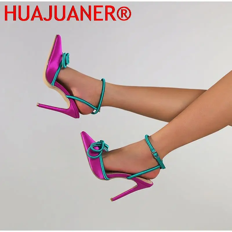 

2022 New Women Sandals Fashion Silk Butterfly Knot Female Shoes Sexy Buckle Pointed Toe Thin High Heels Party Ladies Pumps