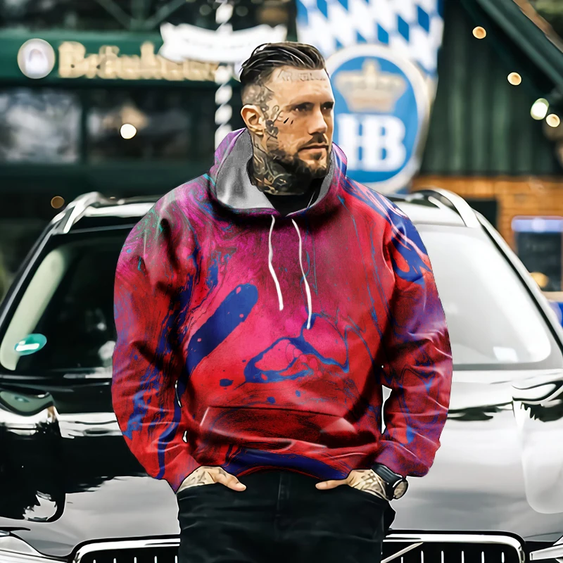 

New sports brand men's hoodie artistic colorful 3d printing hip-hop sportswear fashionable rainbow hoodie 4XL