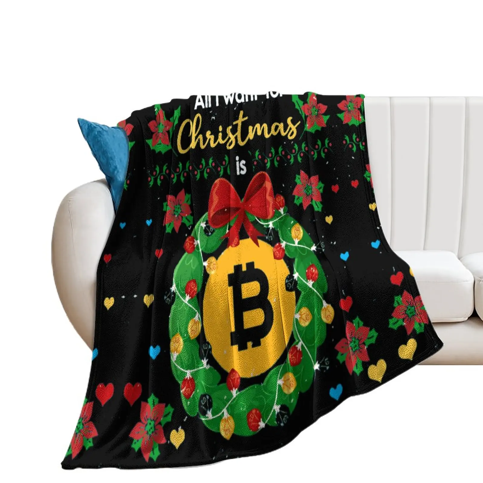 

Bitcoin Christmas Bitcoin Christmas Blockchain Crypto Woolen Blanket Picnics Classic Camping And Great to The Touch Resist Shr