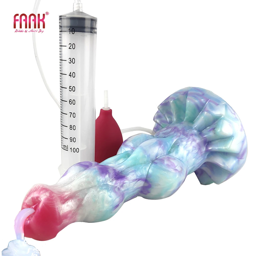 

FAAK Large Beads Anal Dildo Fantasy Knot Ejaculation Penis Silicone Squirt Dildo With Sucker Spray Liquid Sex Toys For Women
