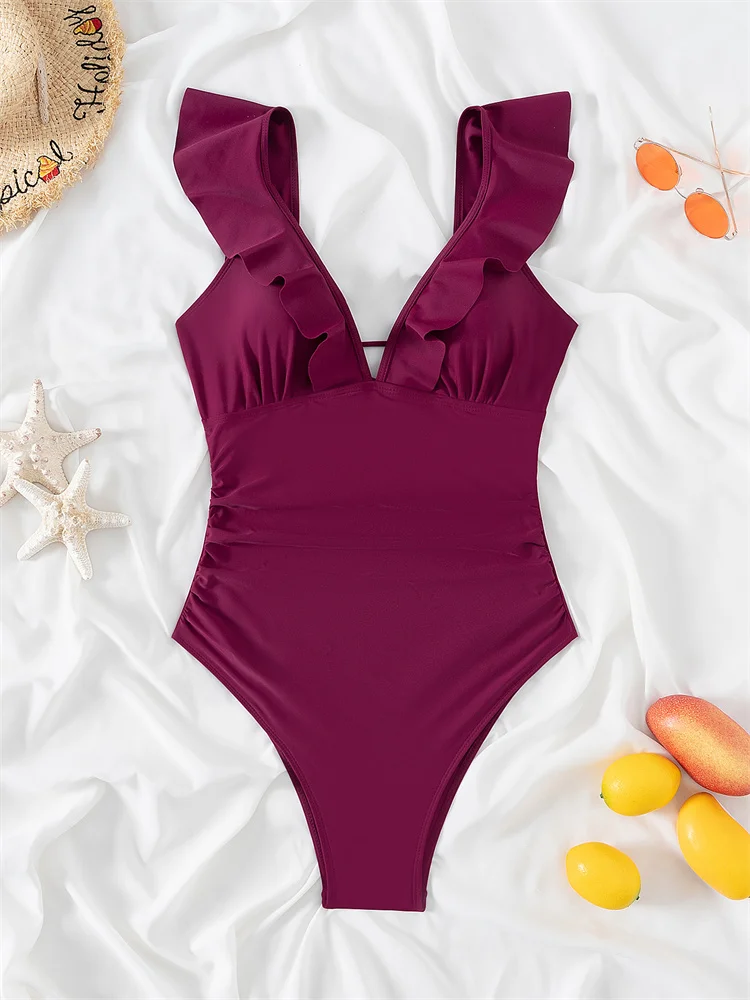 Женский слитный купальник на шнуровке с оборками новый сексуальный монокини