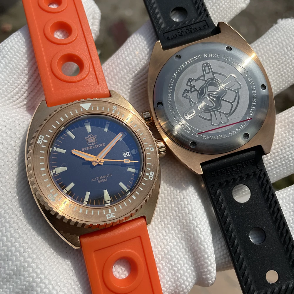 CUSN8 Bronze Watch STEELDIVE SD1973S Mechanical Dive Wristwatch BGW9 Blue Luminous 500M Waterproof NH35 Movement For Men |