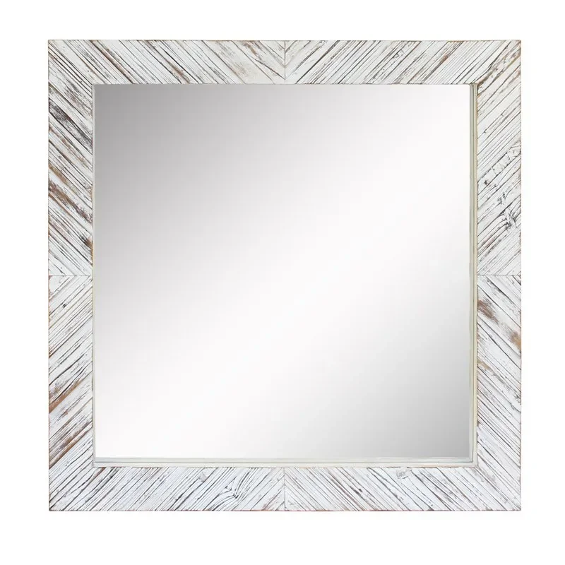 

20" x 20" Off-White Modern Square Wood Chevron Wall Mirror