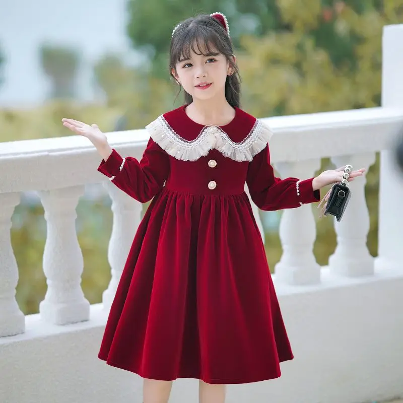 

Детское платье, осень/зима, красное высококачественное платье для девочек на день рождения, банкетное модное платье, платье принцессы для девочек