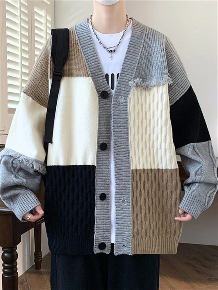 V-neck Knit cardigan Outerwear Boys Spring and Autumn New Junior High School Student Fashion Brand Sweater Teenagers Idle Sle |