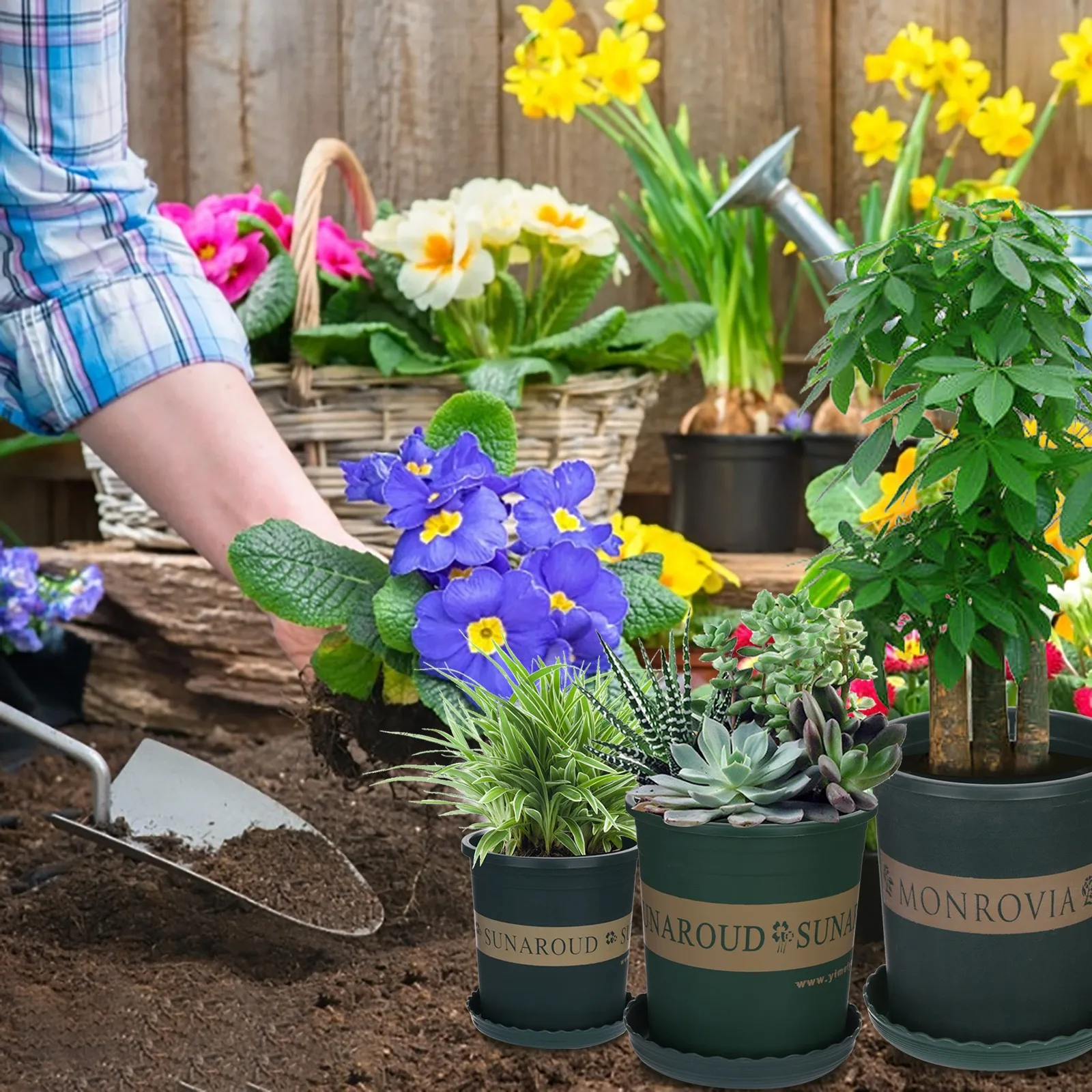 

Пластиковые горшки для улицы и помещений, с утолщенным лотком