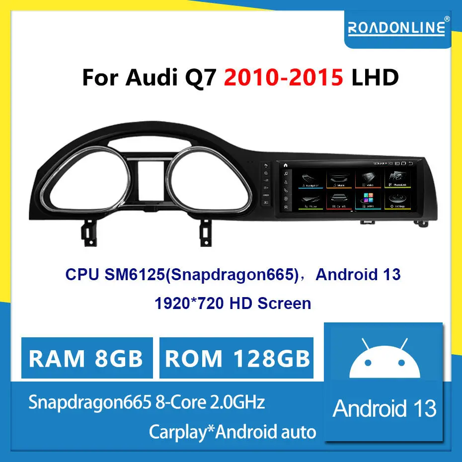 

Автомобильный мультимедийный плеер, Android 13, 1920*720, Восьмиядерный, 8 ГБ, 256 ГБ, dvd, радио, для Audi Q7 2005-2015, черный, серебристый