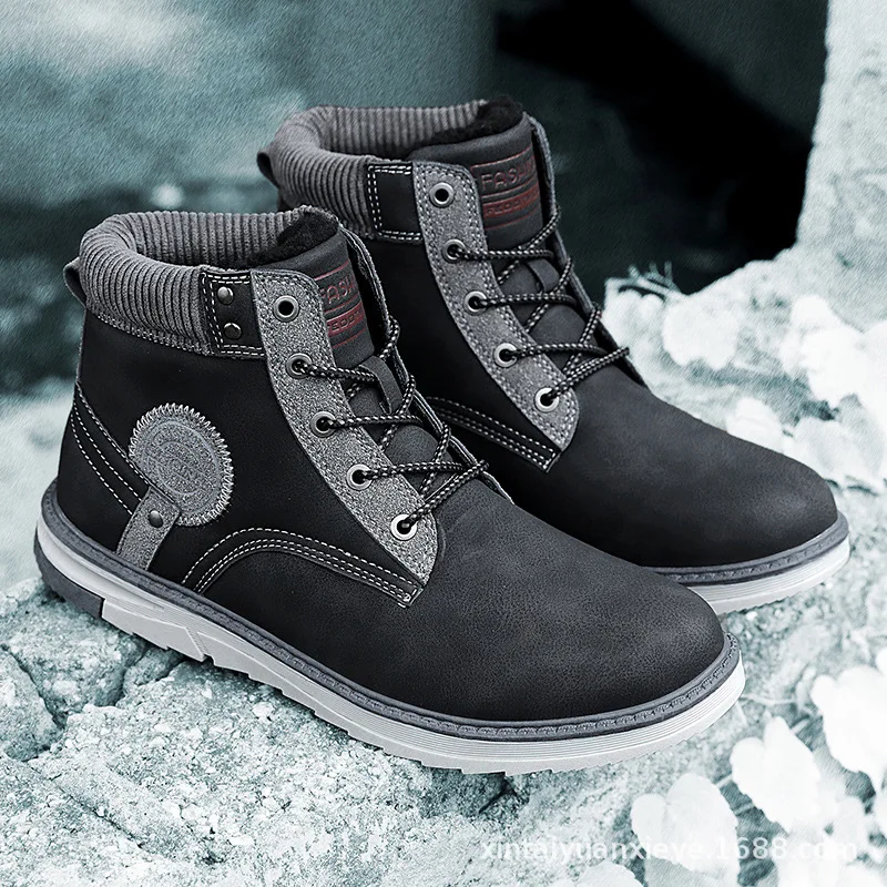 

Men Winter Boots Plush Warm Outdoor Casual Cotton Shoes Men High Top Sneakers Comfortable Work Ankle Booties Zapatos Hombre
