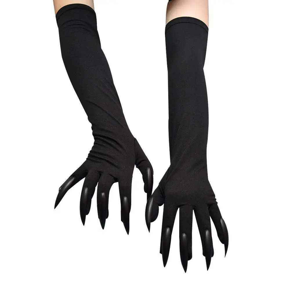 

Cool Halloween Gloves Long Ghost Claw Dress Up Gloves Fashion Black Long Nails Cosplay Halloween Funny Gloves