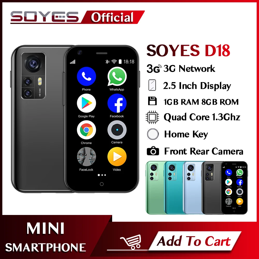 SOYES D18 Mini Android Smart Phone 2.5 Inches Display Front Rear Camera Dual SIM TF Card Slot 1000mAh 3G Network Palm Smartphone