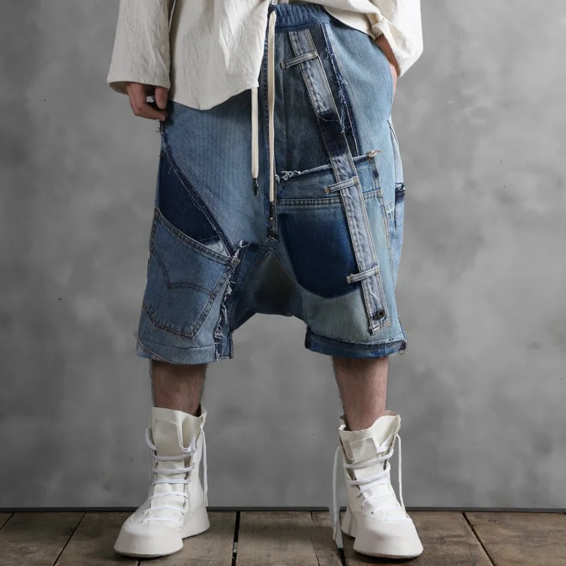 Шорты-карго мужские джинсовые составного кроя