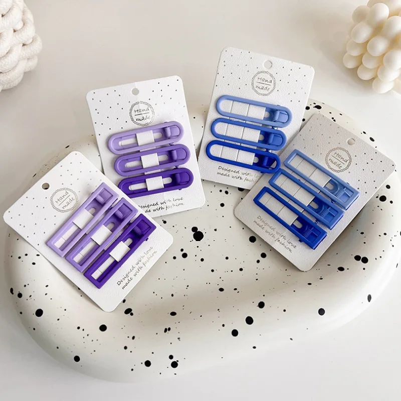 

3 шт./компл. женская фиолетовая синяя градиентная Заколка-пряжка металлическая полая овальная заколка для волос челка заколка для волос мод...