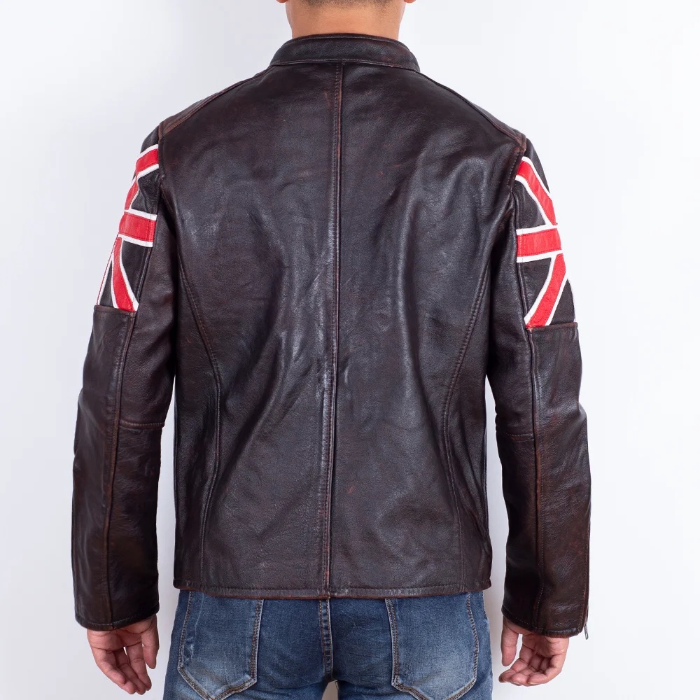 

New Men's Coat Vintage 2023 Style Leather Jacket Autumn Slim Stand Collar Genuine Cowhide Biker's Coat Free Shipping!!!