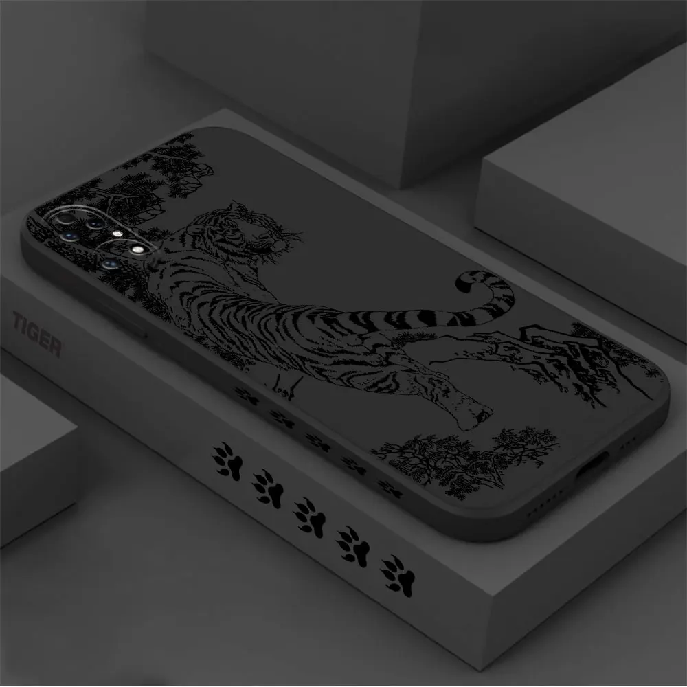 Black Ink And Wash Tiger Phone Case For Huawei P60 P50 P40 P30 P20 Mate 50 40 30 20 20X 10 Colour Liquid Silicone Cover Funda