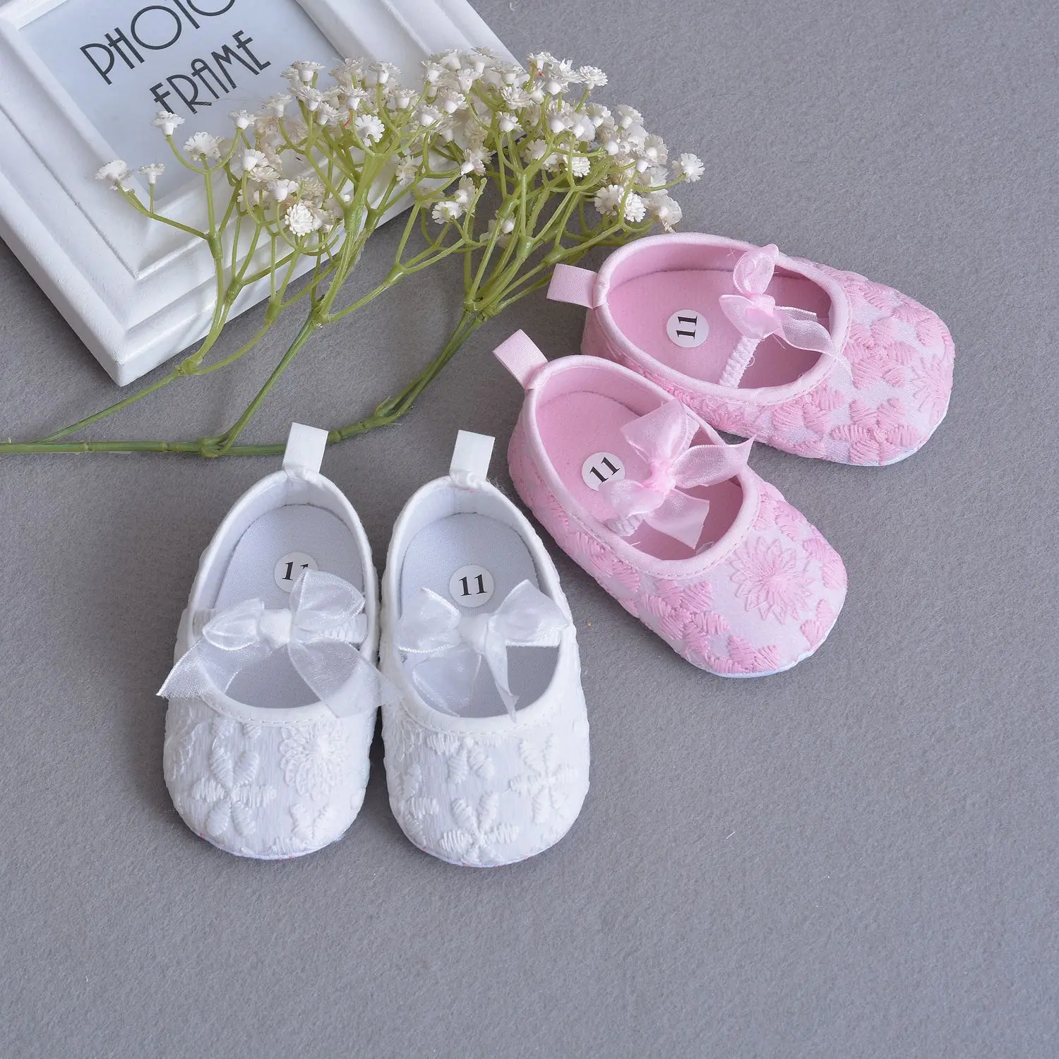 Baby Girls Shoes White Pink Embroidery Infant Prewalkers Little Girl Nonslip Christenning Baptism Wedding Spring Summer 11-13