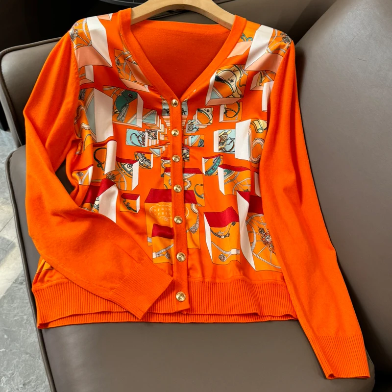 Женский тонкий кардиган с длинным рукавом дизайнерский Шелковый вязаный