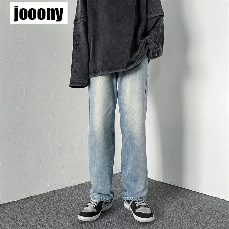 Джинсовые брюки Хай-стрит мужские модные персонализированные свободные прямые брюки-трубы с эффектом потертости в стиле ретро мужские модные брюки корейской версии