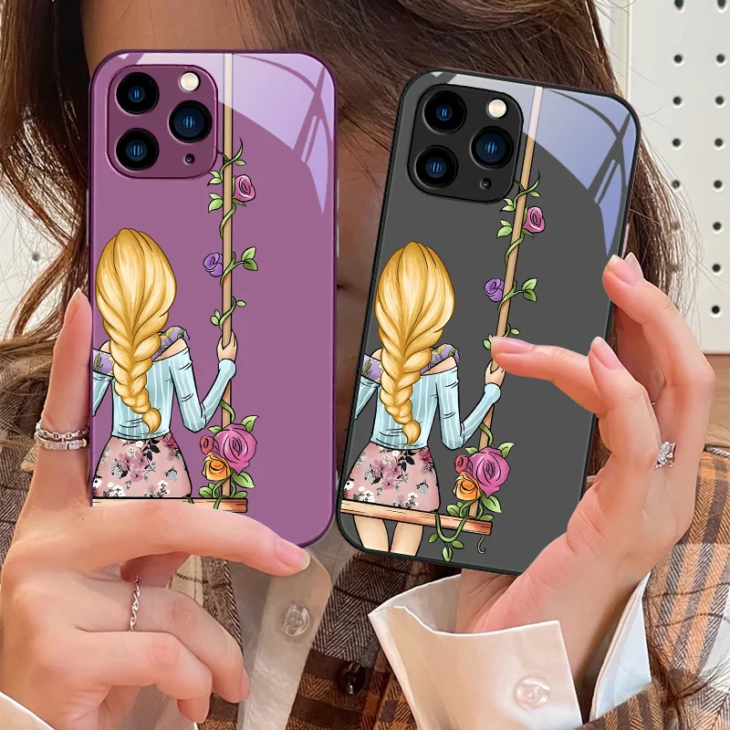 Чехол с зеленым закаленным стеклом для телефона iPhone 15 Pro 14 13 12 Mini 11 XS Max XR 7 8 Plus SE 2020