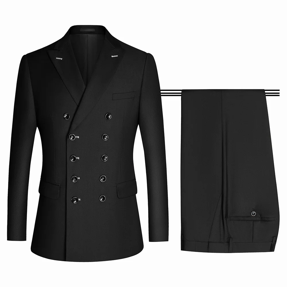 

Black Men Suit Blazer Double Breasted Peaked Lapel Spring Jacket Pants Two Piece Slim Fit Wedding Formal Business Fashion 2023