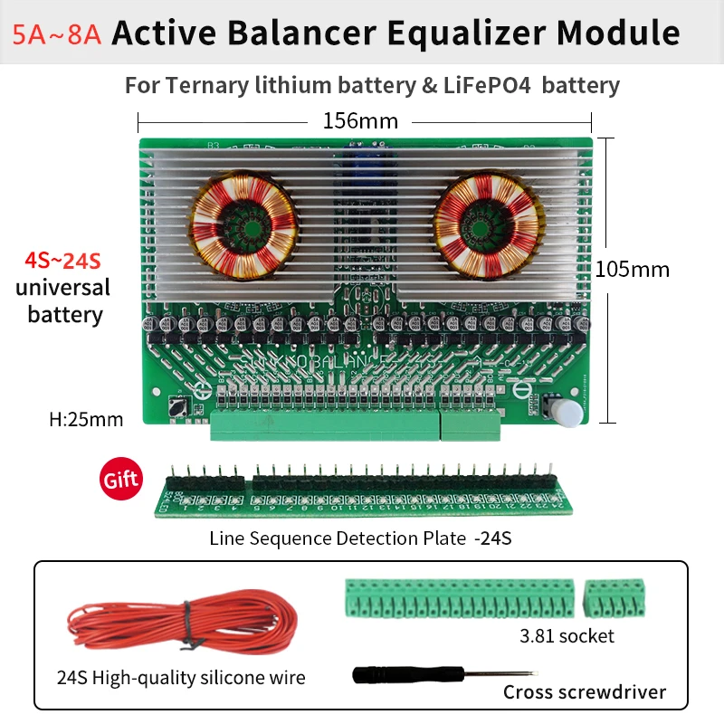 12A Active Equalizer Balancer 3S 4S 6S 7S 8S 12S 14S 15S 16S 17S 18S 19S 20S 24S BMS Lifepo4/Li-ion 5A Battery Energy Capacitor
