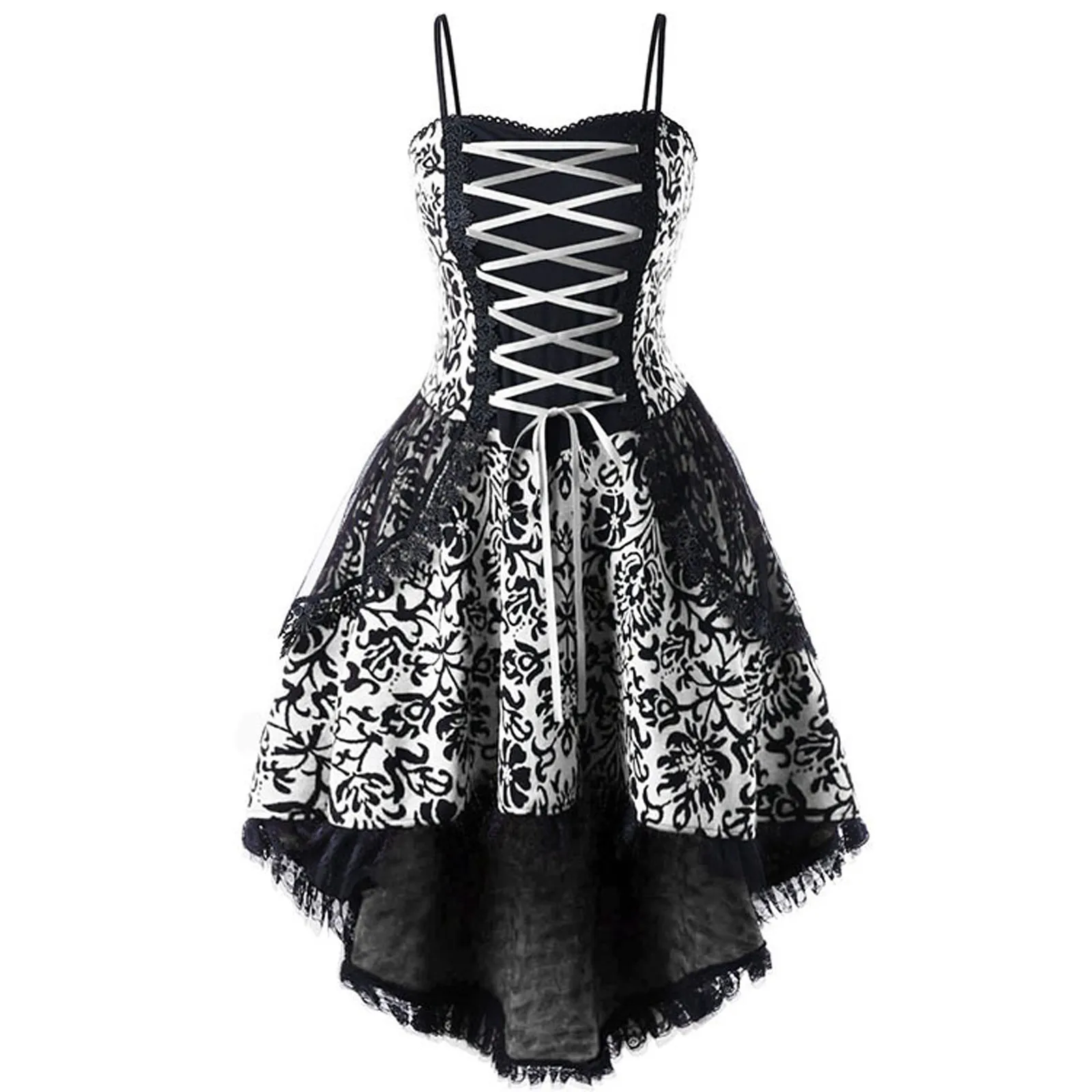 

S-5xl Lace Gothic Vintage Dress Women Halloween Cosplay Costume Irregular Sleeve Dresses Robe Medieval Ghost Vampire Clothing