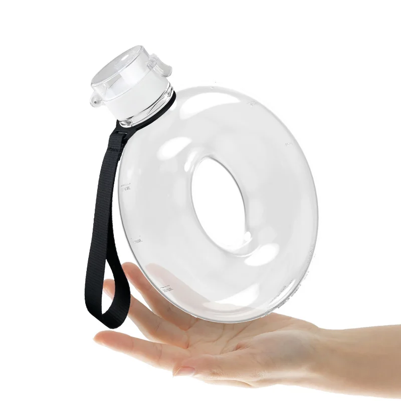 

Creative Round Water Bottle Cute Ring Pot Kettle 1000ml Portable Sports Water Cup with Handle Rope Travel Transparent Bottle