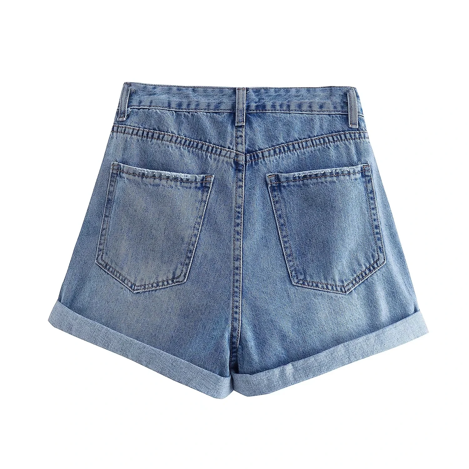 Maxdutti England Style High Street Vintage Mom Shorts Washed High Waist Bermuda Harem Denim Shorts Women