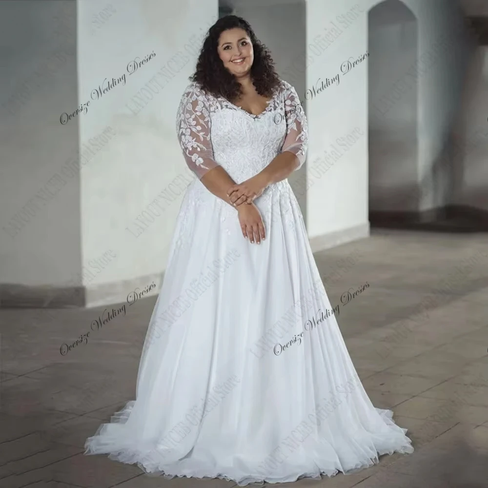 Свадебные платья больших размеров цвета слоновой кости с кружевом из шифона без