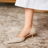 womens wedding bridal shoes 2022 new crystal elegant pointed toe medium heel sexy womens party shoes pumps women shoes