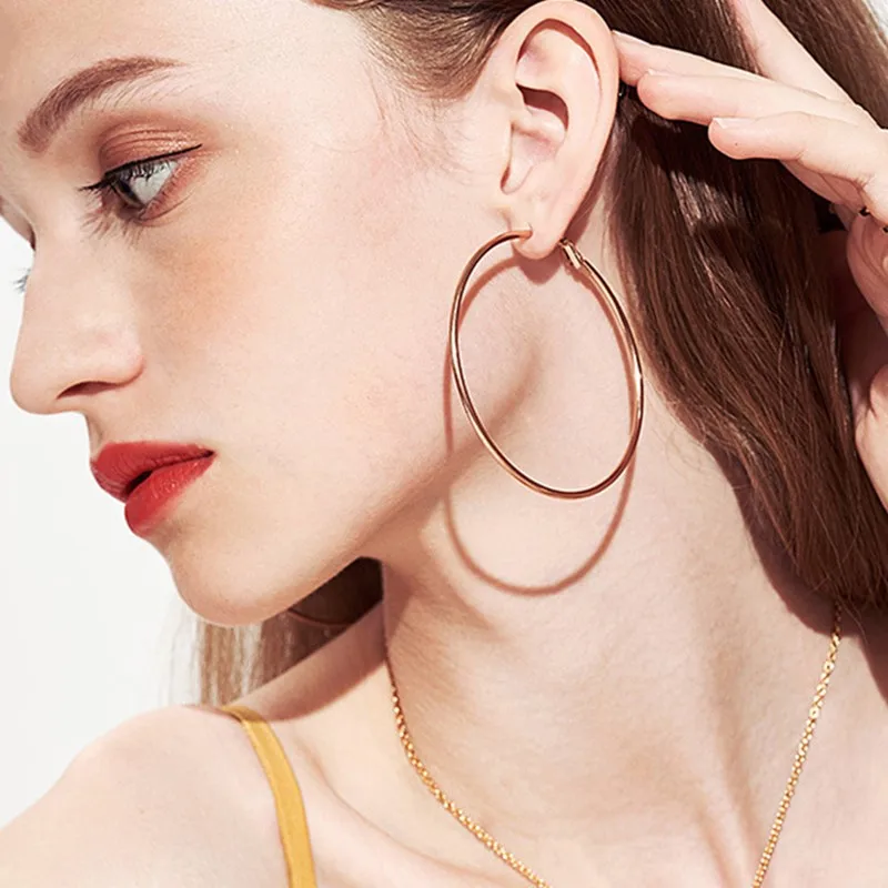 Большие круглые серьги-кольца из нержавеющей стали Висячие серьги для женщин и