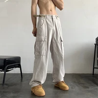 houzhou khaki cargo pants for men vintage black cargo trousers male loose pockets japanese streetwear hip hop safari style
