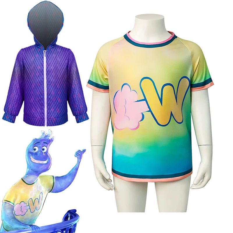 

Kids Elemental Amber Wade Cosplay Girls and Boys' T-shirt Printed Short Sleeve Shirt Fancy Tops Suit Child Amber Coat in Blue