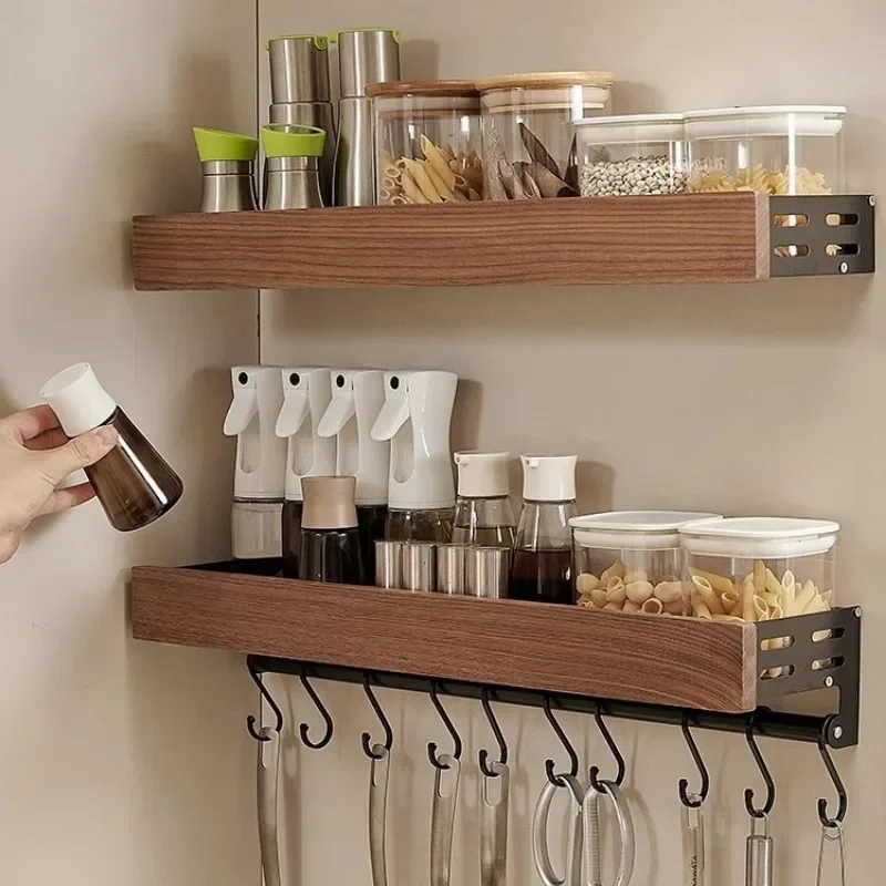 Стеллаж для специй из ореха настенный контейнер хранения устойчивый к коррозии и