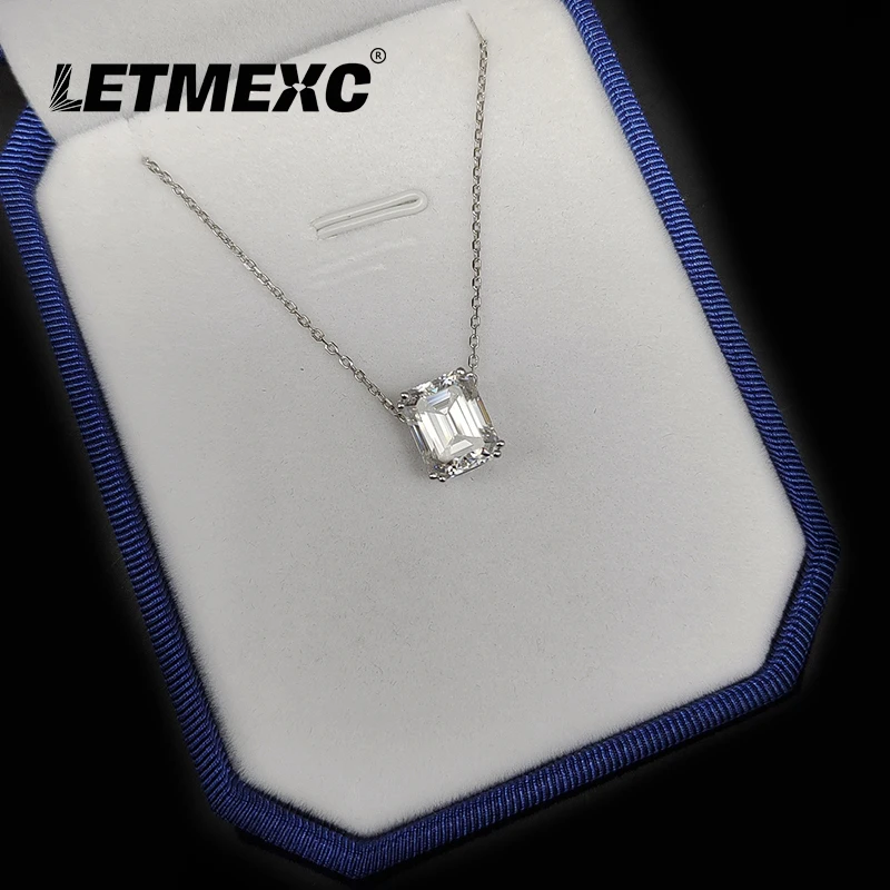 LETMEXC Emerald Cut Moissanite Diamond Pendant Custom VVS1 D Color 925 Sterling Silver Simple Fashion Pure White