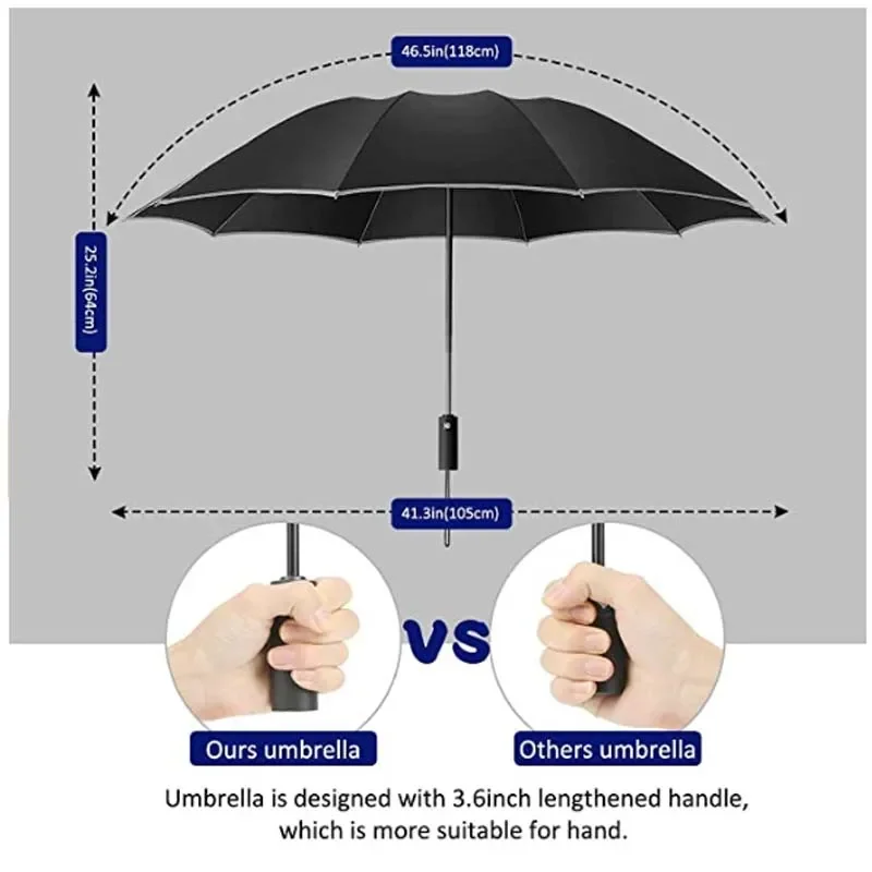 

2023 Inverted Umbrella Windproof Folding Reverse Umbrella with Reflective Stripe 10 Ribs Auto Open and Close Portable Travel Umb