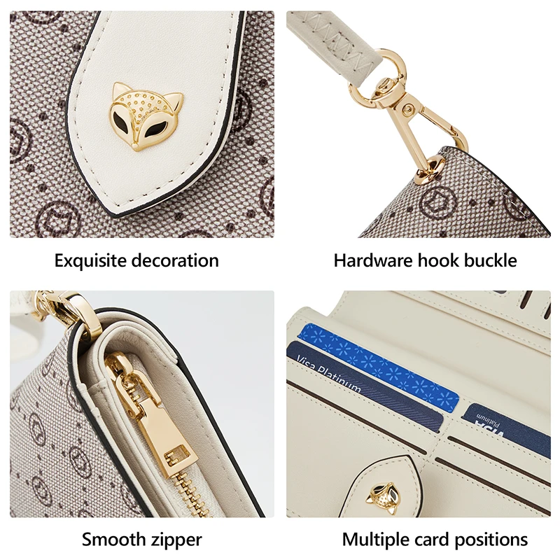 FOXER Sign Luxury Long Wallet Lady Fashion Card Holder PVC Leather Coin Purse Two Fold Money Bag Women Monogram Clutch Phone Bag